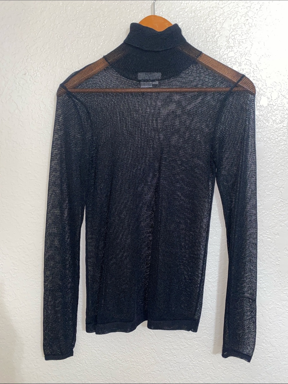 BCBGMaxAzria Black Sheer Knit Turtleneck Sweater